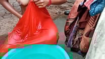 Hot Rati open bathroom bathing Hindi voice