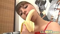 Teen food fetish slut fucks banana Lil Maya