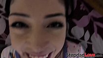 Tattooed stepdaughter Harlowe Blue rides stepdads big cock