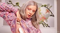 A nymph in a sweater expands her holes by inserting a vibrator   Blowjob and Female orgasm 