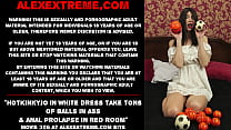 Hotkinkyjo in white dress take tons of balls in ass amp anal prolapse in red room