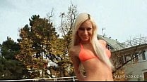 Stockinged blonde flashing hot boobies and fingering ass Stockinged blonde flashing hot boobies and fingering ass