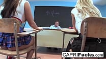 Two hot students fuck their teacher in detention