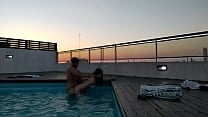 cumming a lot in the pool at sunset accounter adventure