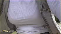 Wifey goes for a public dare bike ride braless with her amazing tits in a tight white shirt Wifey goes for a public dare bike ride braless with her amazing tits in a tight white shirt