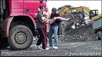 Construction site PUBLIC gangbang with a young pretty girl Construction site PUBLIC gangbang with a young pretty girl