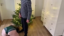 Mother in law bent over the Christmas tree doggy style and got hot cum on her ass