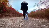 Follow my footsteps along the path in the evening lonely forest Follow my footsteps along the path in the evening lonely forest