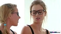Nerdy teen bffs kiss and lick each other Nerdy teen bffs kiss and lick each other