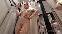 I try on transparent dress in fitting room with open curtain People are passing Naked in Public I try on transparent dress in fitting room with open curtain People are passing Naked in Public