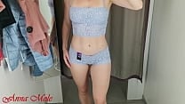 A girl with a perfect figure in a fitting room trying on different beautiful lingerie  A girl with a perfect figure in a fitting room trying on different beautiful lingerie