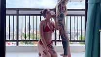 Cum in my GF rsquo s Mouth in Public on Balcony