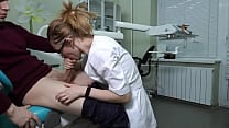 A female doctor milf with glasses grabbed the patient  039 s cock and began to greedily give him a hardcore blowjob and handjob