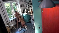 Amateur blonde blows mature step dad in the kitchen