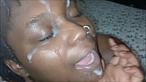 Throwback DarkChocolateBarbie facial after a sloppy blowjob
