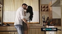 Horny couple have rough sex in the kitchen