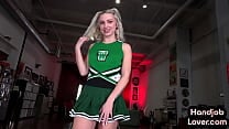 HJ cheerleader babe wanking POV cock and talking dirty