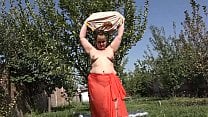 Vaginal fisting and gaping hole  Beautiful BBW with hairy pussy loves fetish masturbation in the garden outdoors 