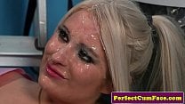Chubby British babe facialized with huge load