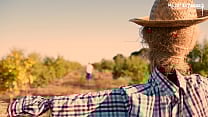 Hot and dirty farmer uses his scarecrow for blowjobs and to feel anal pleasure on his dick 
