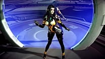 Sexy asian Tachy in tight crotchless bodysuit dancing alone on spaceship