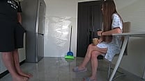 Real infidelity Wife and family friend secretly fuck in the kitchen at home Husband at work