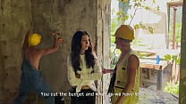 Three workers persuade a fragile inspector to fuck  Katty West service DisDiger  Falcon Al and Kit Belove