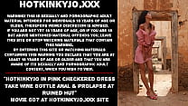 Hotkinkyjo in pink checkered dress take bottle anal amp prolapse at ruined hut