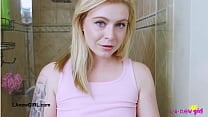 Radiant teen blonde took a shower