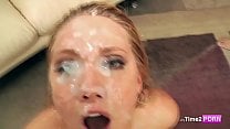 BUKKAKE MANY CUM LOADS ON PRETTY BLOND FACE