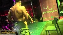 Hot blonde stripper on stage with male partner