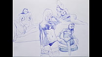 Ballpoint pen drawing naked girls With big boobs sexy HOT