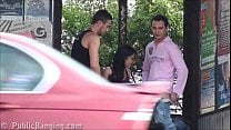 A big natural breasted brunette in public street bus stop threesome orgy gang bang with 2 hung guys with big dicks fucking her with a blowjob and vaginal pussy sex action in front of all the car bus and truck drivers and people walking on the street A big natural breasted brunette in public street bus stop threesome orgy gang bang with 2 hung guys with big dicks fucking her with a blowjob and vaginal pussy sex action in front of all the car bus and truck drivers and people walking on the street