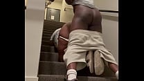 Busted a huge nut on her ass on the public stairway almost getting caught