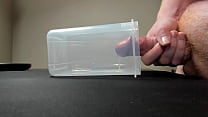 Cumming into container to save for girl friend when she cums home