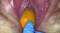 Tight pussy milf gets her pussy destroyed with a orange and big apple popping it out of her tight hole making her squirt Tight pussy milf gets her pussy destroyed with a orange and big apple popping it out of her tight hole making her squirt