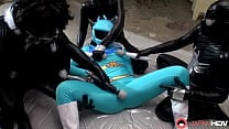 Japanese girl in blue space uniform has group sex with sex toys uncensored 