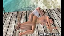 Hot 3D brunette babe gets fucked hard on the beach