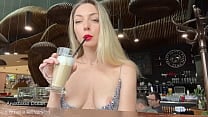 Elegant blonde flashing her nipples in cafe Public Downblouse