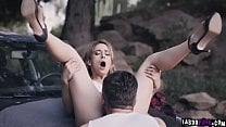 Kristen 039 s bushy pussy licked and fucked by a stranger outdoor