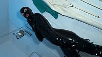 Solo 1  Showcasing Studio  Black Latex Catsuit  and Huge Red Cobra Strap on