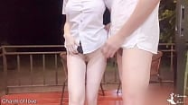 Teacher fucks a female student outside the balcony 