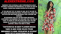 Hotkinkyjo in sexy flower dress take in ass huge dildo from mrhankey amp anal prolapse in studio