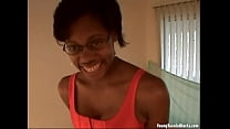 Hot ebony teen sucks on white dick