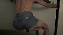 Short version in wife rsquo s denim shorts grinding butt groin and bulge on stool