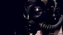 Blonde slave with gas mask tormented