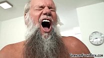 Teenager rides grandpas cock