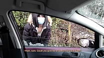 Partying slut picked up by a stranger and let him fuck her in his car on the road without condom