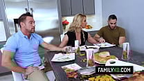 Busty stepmom Phoenix Marie fucks with stepson and his army friend for Thanksgiving