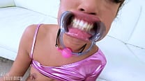 Messy spit throatfuck and pussyfuck for gagged mouth spread MILF